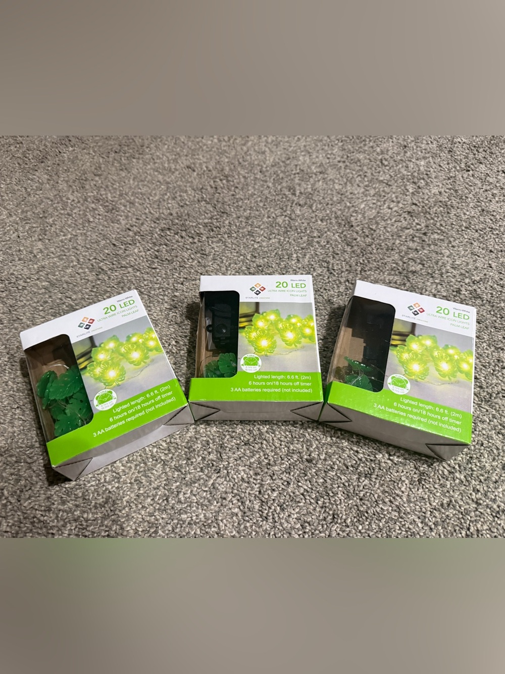 Green LED Shamrock String Lights Battery powered - Pack of 3